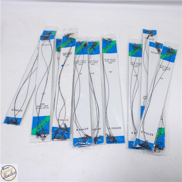 12X3PKS 30LB TEST NYLON COATED FISHING LEADERS