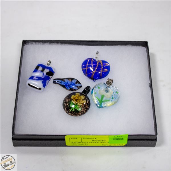5 MURANO STYLE HAND BLOWN PENDANTS