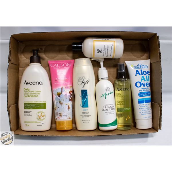FLAT OF MOISTURIZING LOTIONS SOME ARE OPENED