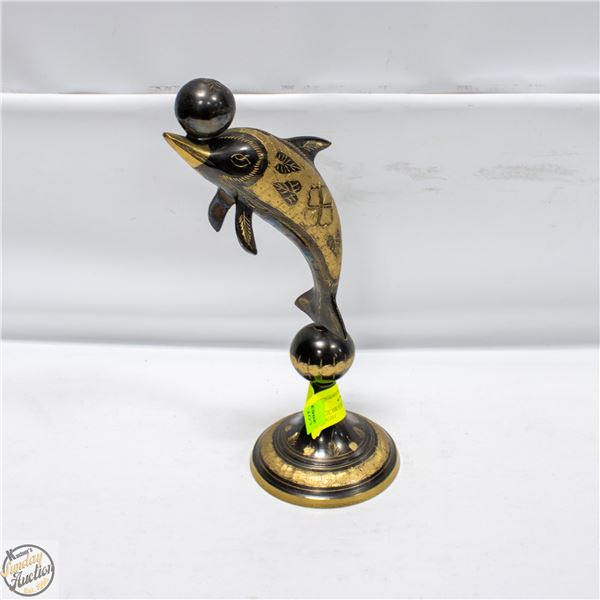 VINTAGE BRASS ETCHED DOLPHIN 11" HEIGHT