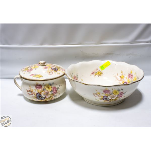 ANTIQUE S. FIELDING & CO ENGLAND FLORAL LIDDED LAR