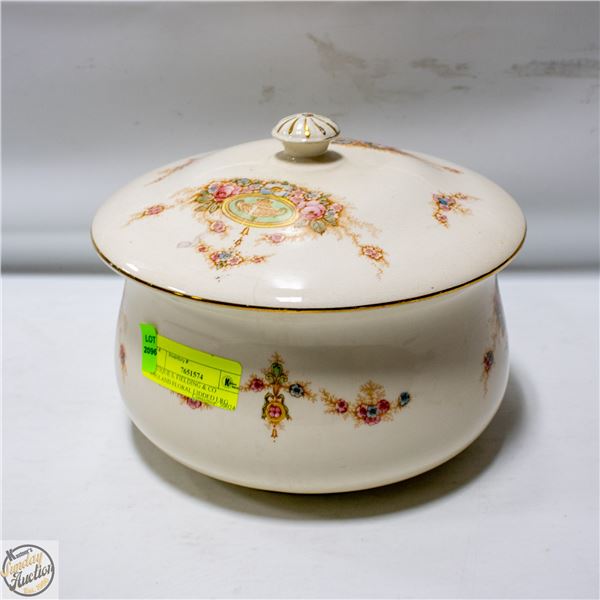 ANTIQUE S. FIELDING & CO ENGLAND FLORAL LIDDED LRG