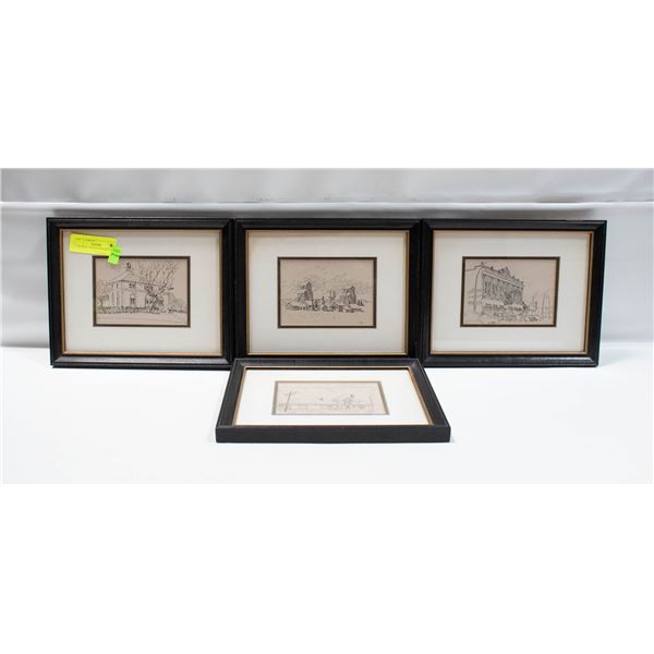 4 FRAMED VINTAGE DRAWINGS