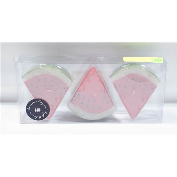 3 WATERMELON SHAPED CANDLES NEW IN CASE