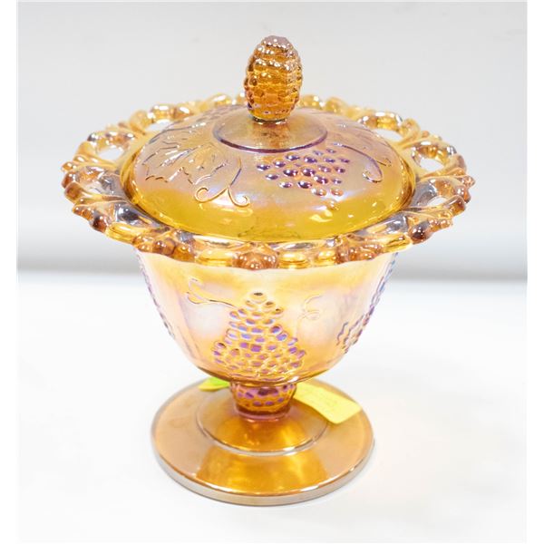 ORANGE CARNIVAL GLASS DISH WITH LID