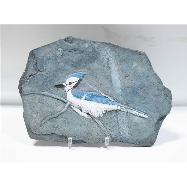 BLUE JAY ART ON ROCK