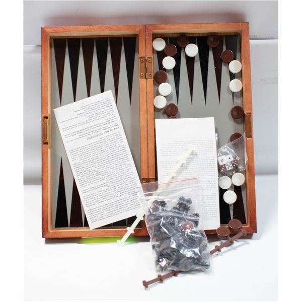 VINTAGE WOODEN CHESS, CHECKERS, BACKGAMMON