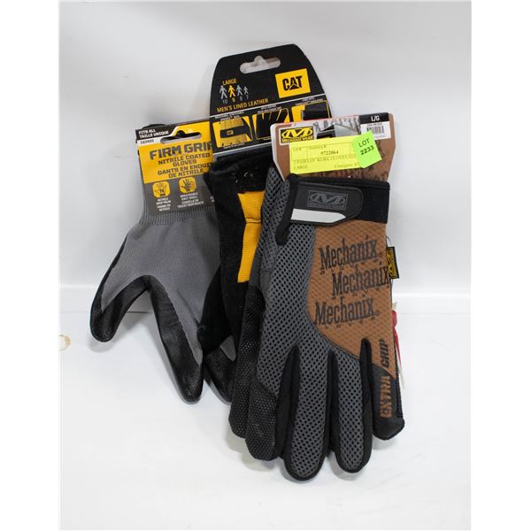 3 PAIRS OF WORK GLOVES SIZE LARGE