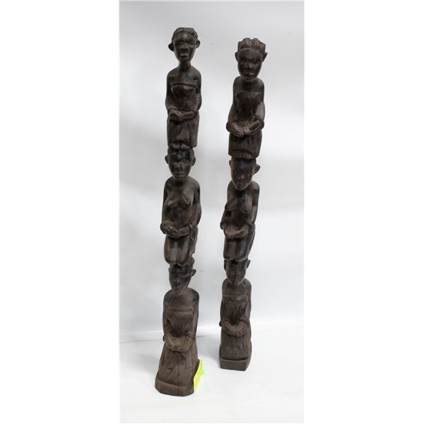 2 VINTAGE WOOD CARVED AFRICAN TOTEM STATUES