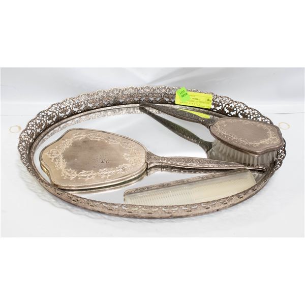 SILVER HAIRBRUSH, COMB AND MIRRIOR 16``W X 12``H