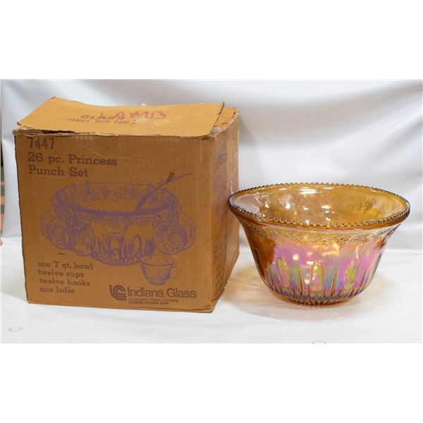 VINTAGE CARNIVAL GLASS PUNCH BOWL IN BOX