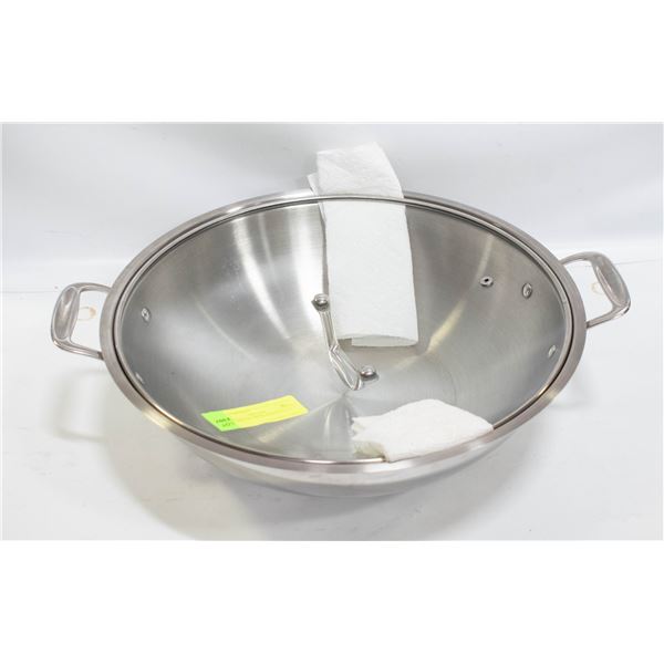 LARGE METAL WOK WITH GLASS LID