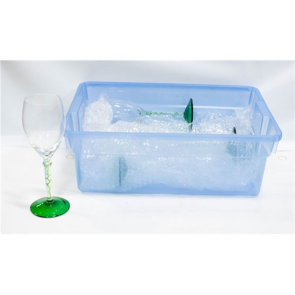6 GREEN STEM WINE GLASSES