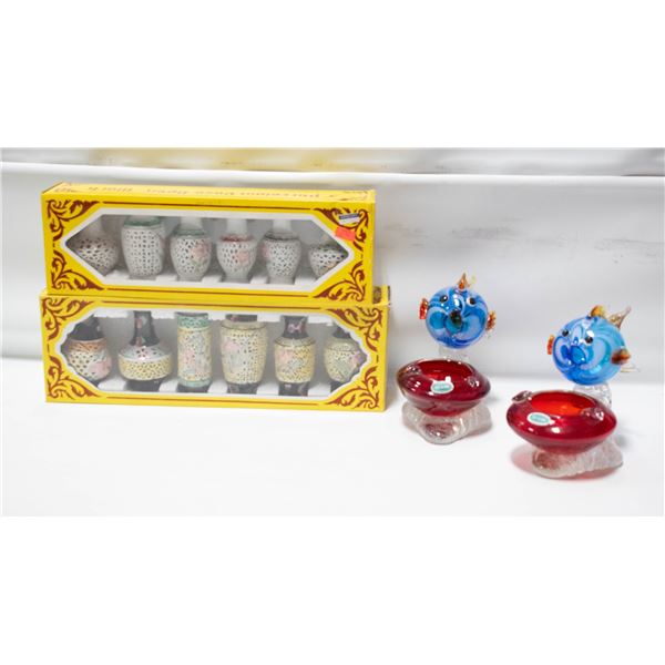 2 ART GLASS FISH THEMED ASH TRAYS +