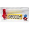 Image 1 : RED ART GLASS VASE + ART GLASS FISH THEMED