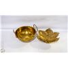 Image 1 : 2 BRASS BOWLS. LEAF SHAPED IS A