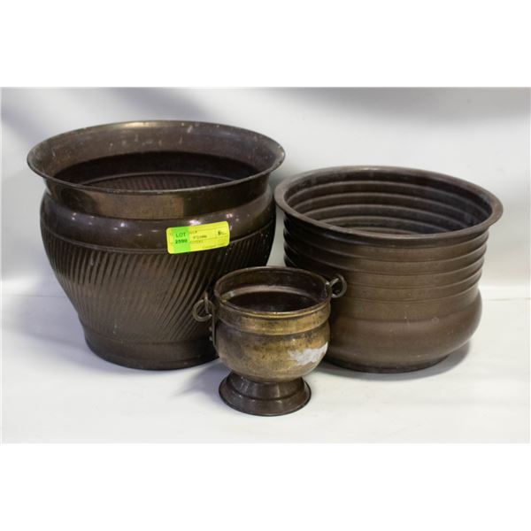 3 BRASS PLANTERS