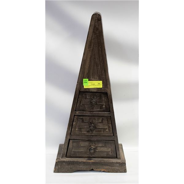 CARVED WOOD PYRAMID SHAPED DRAWERS