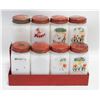 Image 1 : SET OF 8 MILK GLASS SPICE JARS ON A METAL