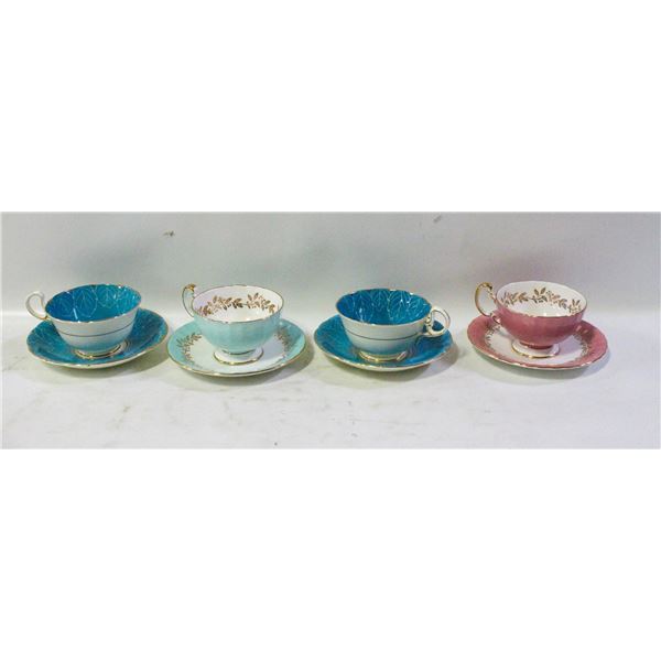 LOT OF AYNSLEY TEA CUPS WITH MATCHING SAUCERS