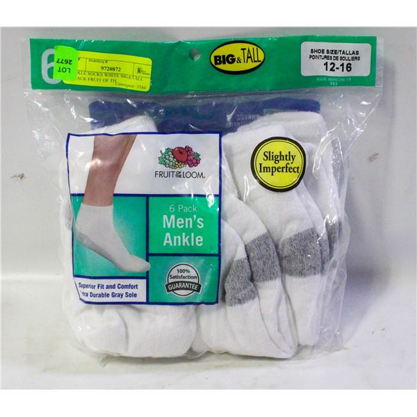 ANKLE SOCKS WHITE BIG&TALL 6-PACK FRUIT OF TH