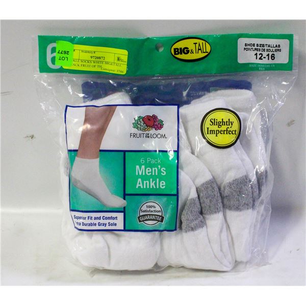 ANKLE SOCKS WHITE BIG&TALL 6-PACK FRUIT OF TH