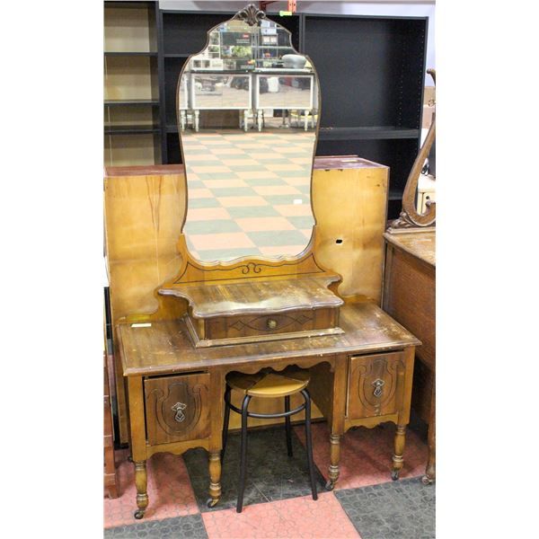 ANTIQUE VANITY WITH CABINET AND DRAWER ORNATE