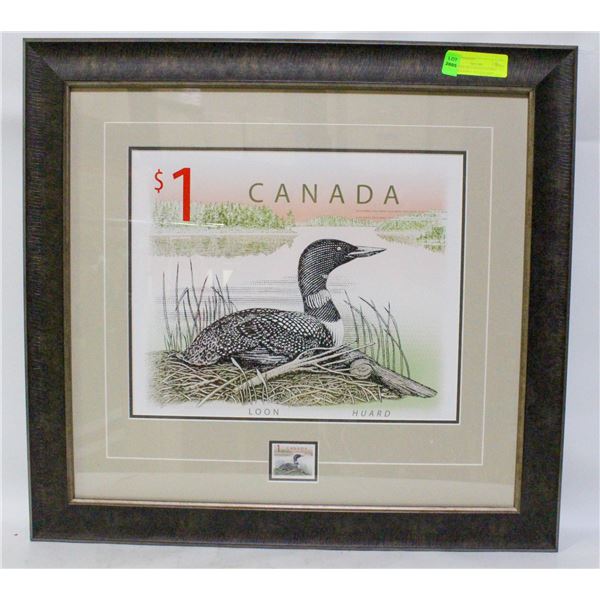 ONE DOLLAR CANADA STAMP FRAMED PRINT WITH STAMP