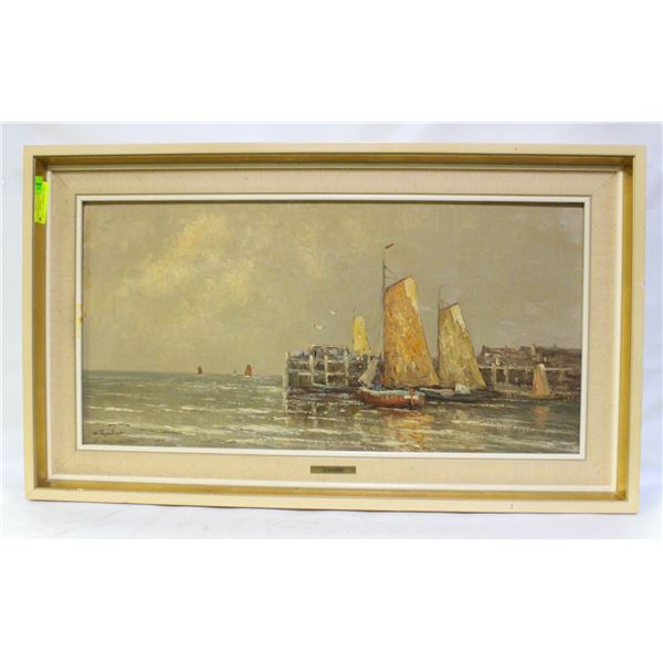 VINTAGE NAUTICAL HARBOUR OIL PAINTING BY H.REUTER