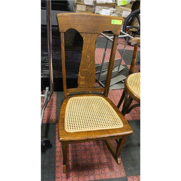 VINTAGE WOOD ROCKING CHAIR WEAVE SEAT