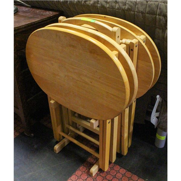 4 FOLDABLE WOOD TV DINNER STANDS WITH HOLDER
