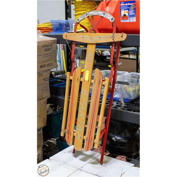 SPARTAN SLED VINTAGE WOOD + METAL PAINTED RED