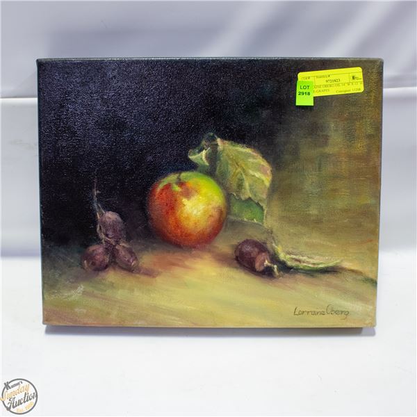 LORRAINE OBERG OIL 14``W X 12``H APPLE-GRAPES