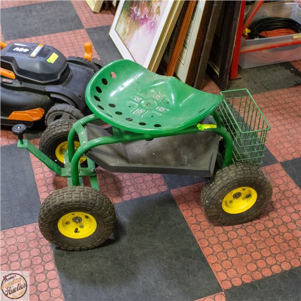 ROLLING GARDEN CART WITH SEAT WITH BASKET