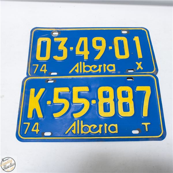 2 VINTAGE 1974 MATCHING ALBERTA LICENSE PLATES