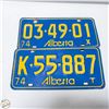 Image 1 : 2 VINTAGE 1974 MATCHING ALBERTA LICENSE PLATES