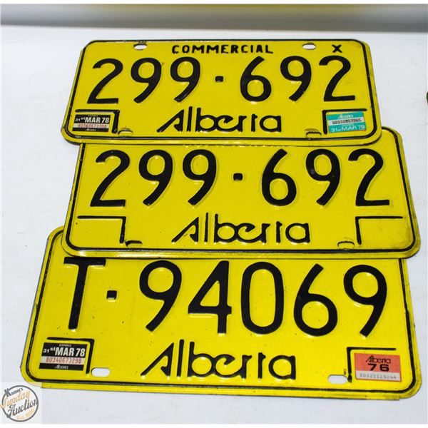 3 VINTAGE 1980S YELLOW ALBERTA LICENSE PLATES