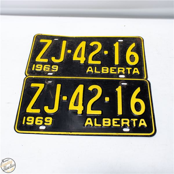 2 VINTAGE 1969 MATCHING ALBERTA LICENSE PLATES