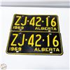 Image 1 : 2 VINTAGE 1969 MATCHING ALBERTA LICENSE PLATES