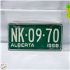Image 1 : VINTAGE 1968 MATCHING ALBERTA LICENSE PLATE