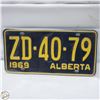 Image 1 : VINTAGE 1969 MATCHING ALBERTA LICENSE PLATE