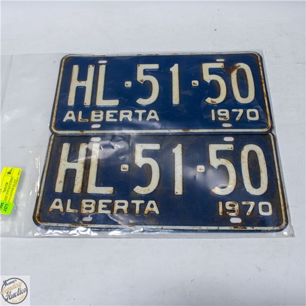 2 VINTAGE 1970 MATCHING ALBERTA LICENSE PLATE