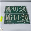 Image 1 : 2 VINTAGE 1971 MATCHING ALBERTA LICENSE PLATE