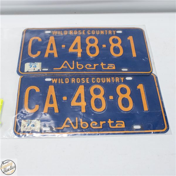 2 VINTAGE 1974 MATCHING ALBERTA LICENSE PLATES