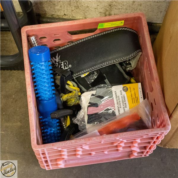 CRATE OF WORKOUT EQUIPMENT