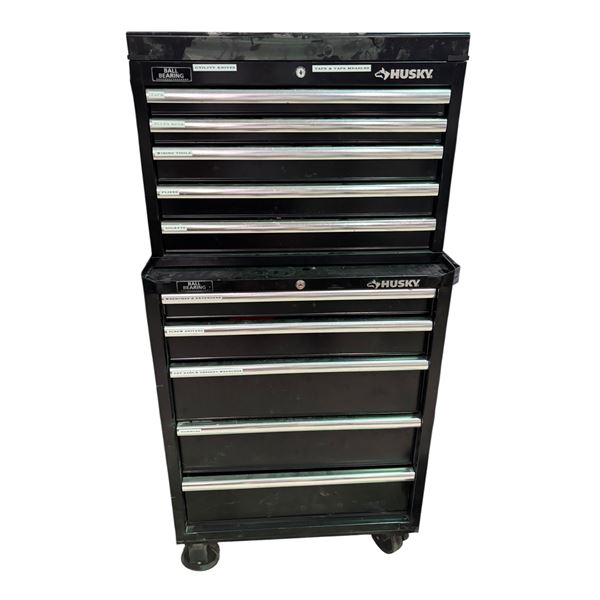 Husky Standard-Duty 10-Drawer Tool Storage Rolling Cabinet - Gloss Black, H55  x W28 