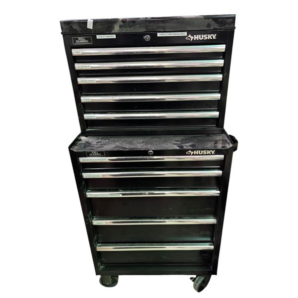 Husky Standard-Duty 10-Drawer Tool Storage Rolling Cabinet - Gloss Black, H55  x W28 