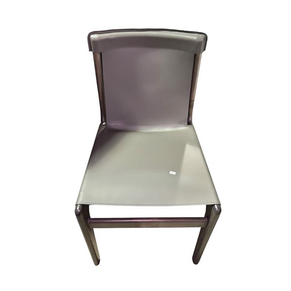 New Floor Model - The Living Lab, Grey Wooden Frame Chair with Faux Leather Seat