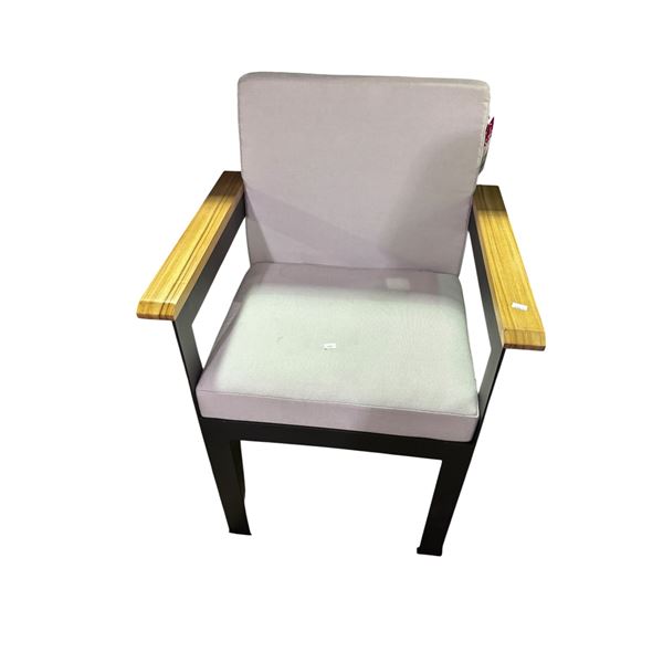 New Floor Model - The Living Lab, Black and Wooden Frame Armchair