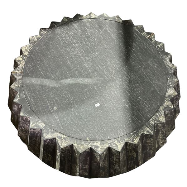 New Floor Model - The Living Lab, Circular Embossed Wooden Coffee Table, Approx. 36" in dia.